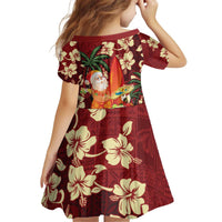 Crimson Red Tropical Christmas Hawaii Tapa Kid Short Sleeve Dress Aloha Santa Drink Party - Polynesian Pride