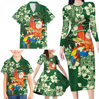 Moss Green Tropical Christmas Hawaii Tapa Family Matching Long Sleeve Bodycon Dress and Hawaiian Shirt Aloha Santa Drink Party LT7 - Polynesian Pride