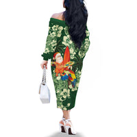 Moss Green Tropical Christmas Hawaii Tapa Family Matching Off The Shoulder Long Sleeve Dress and Hawaiian Shirt Aloha Santa Drink Party LT7 - Polynesian Pride