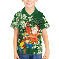Moss Green Tropical Christmas Hawaii Tapa Family Matching Off The Shoulder Long Sleeve Dress and Hawaiian Shirt Aloha Santa Drink Party LT7 Son's Shirt Green - Polynesian Pride