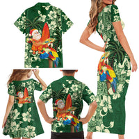Moss Green Tropical Christmas Hawaii Tapa Family Matching Short Sleeve Bodycon Dress and Hawaiian Shirt Aloha Santa Drink Party LT7 - Polynesian Pride