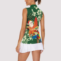 Moss Green Tropical Christmas Hawaii Tapa Women Sleeveless Polo Shirt Aloha Santa Drink Party LT7 - Polynesian Pride