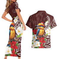Felis Pasgua Guam Couples Matching Short Sleeve Bodycon Dress and Hawaiian Shirt Christmas Sihek Kingfisher with Guasali LT7 - Polynesian Pride