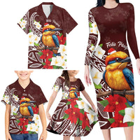 Felis Pasgua Guam Family Matching Long Sleeve Bodycon Dress and Hawaiian Shirt Christmas Sihek Kingfisher with Guasali LT7 - Polynesian Pride