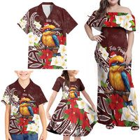 Felis Pasgua Guam Family Matching Off Shoulder Maxi Dress and Hawaiian Shirt Christmas Sihek Kingfisher with Guasali LT7 - Polynesian Pride