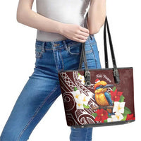 Felis Pasgua Guam Leather Tote Bag Christmas Sihek Kingfisher with Guasali LT7 - Polynesian Pride