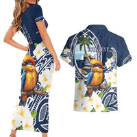 Hafa Adai Guam Couples Matching Short Sleeve Bodycon Dress and Hawaiian Shirt Sihek Guam Kingfisher with Guasali LT7 - Polynesian Pride