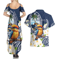 Hafa Adai Guam Couples Matching Summer Maxi Dress and Hawaiian Shirt Sihek Guam Kingfisher with Guasali LT7 - Polynesian Pride