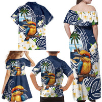 Hafa Adai Guam Family Matching Off Shoulder Maxi Dress and Hawaiian Shirt Sihek Guam Kingfisher with Guasali LT7 - Polynesian Pride