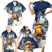 Hafa Adai Guam Family Matching Short Sleeve Bodycon Dress and Hawaiian Shirt Sihek Guam Kingfisher with Guasali LT7 - Polynesian Pride