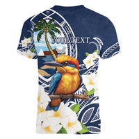 Hafa Adai Guam Women V-Neck T-Shirt Sihek Guam Kingfisher with Guasali