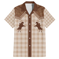 Aloha Hawaii Cowboys Paniolo Family Matching Off The Shoulder Long Sleeve Dress and Hawaiian Shirt Beige Palaka LT7 Dad's Shirt - Short Sleeve Beige - Polynesian Pride