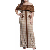 Aloha Hawaii Cowboys Paniolo Family Matching Off Shoulder Maxi Dress and Hawaiian Shirt Beige Palaka LT7 Mom's Dress Beige - Polynesian Pride