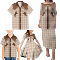 Aloha Hawaii Cowboys Paniolo Family Matching Puletasi and Hawaiian Shirt Beige Palaka LT7 - Polynesian Pride