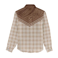 Aloha Hawaii Cowboys Paniolo Women Casual Shirt Beige Palaka - Polynesian Pride