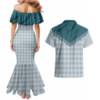 Aloha Hawaii Cowboys Paniolo Couples Matching Mermaid Dress and Hawaiian Shirt Teal Palaka - Polynesian Pride