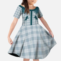 Aloha Hawaii Cowboys Paniolo Family Matching Off The Shoulder Long Sleeve Dress and Hawaiian Shirt Teal Palaka LT7 Daughter's Dress Teal - Polynesian Pride