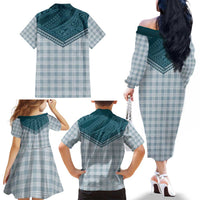 Aloha Hawaii Cowboys Paniolo Family Matching Off The Shoulder Long Sleeve Dress and Hawaiian Shirt Teal Palaka LT7 - Polynesian Pride