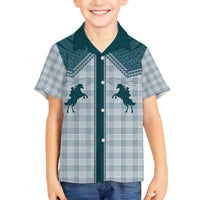 Aloha Hawaii Cowboys Paniolo Family Matching Off The Shoulder Long Sleeve Dress and Hawaiian Shirt Teal Palaka LT7 Son's Shirt Teal - Polynesian Pride