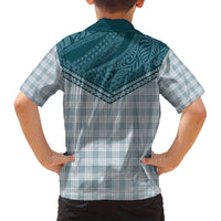 Aloha Hawaii Cowboys Paniolo Family Matching Off Shoulder Short Dress and Hawaiian Shirt Teal Palaka LT7 - Polynesian Pride