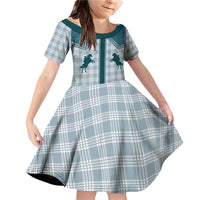 Aloha Hawaii Cowboys Paniolo Family Matching Off Shoulder Short Dress and Hawaiian Shirt Teal Palaka LT7 Daughter's Dress Teal - Polynesian Pride