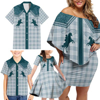 Aloha Hawaii Cowboys Paniolo Family Matching Off Shoulder Short Dress and Hawaiian Shirt Teal Palaka LT7 - Polynesian Pride