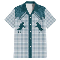 Aloha Hawaii Cowboys Paniolo Family Matching Off Shoulder Short Dress and Hawaiian Shirt Teal Palaka LT7 Dad's Shirt - Short Sleeve Teal - Polynesian Pride