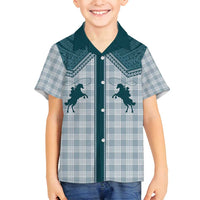 Aloha Hawaii Cowboys Paniolo Family Matching Off Shoulder Short Dress and Hawaiian Shirt Teal Palaka LT7 Son's Shirt Teal - Polynesian Pride