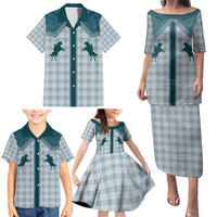 Aloha Hawaii Cowboys Paniolo Family Matching Puletasi and Hawaiian Shirt Teal Palaka LT7 - Polynesian Pride