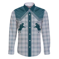 Aloha Hawaii Cowboys Paniolo Family Matching Puletasi and Hawaiian Shirt Teal Palaka LT7 Dad's Shirt - Long Sleeve Teal - Polynesian Pride