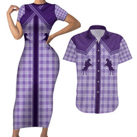 Aloha Hawaii Cowboys Paniolo Couples Matching Short Sleeve Bodycon Dress and Hawaiian Shirt Violet Palaka LT7 Purple - Polynesian Pride
