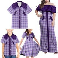 Aloha Hawaii Cowboys Paniolo Family Matching Off Shoulder Maxi Dress and Hawaiian Shirt Violet Palaka LT7 - Polynesian Pride