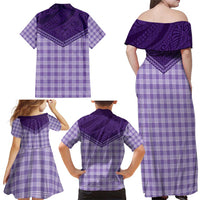 Aloha Hawaii Cowboys Paniolo Family Matching Off Shoulder Maxi Dress and Hawaiian Shirt Violet Palaka LT7 - Polynesian Pride