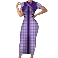 Aloha Hawaii Cowboys Paniolo Family Matching Short Sleeve Bodycon Dress and Hawaiian Shirt Violet Palaka LT7 Mom's Dress Purple - Polynesian Pride