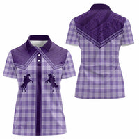 Aloha Hawaii Cowboys Paniolo Women Polo Shirt Violet Palaka LT7 - Polynesian Pride