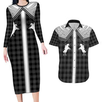 Aloha Hawaii Cowboys Paniolo Couples Matching Long Sleeve Bodycon Dress and Hawaiian Shirt Black Palaka LT7 Black - Polynesian Pride