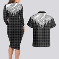 Aloha Hawaii Cowboys Paniolo Couples Matching Long Sleeve Bodycon Dress and Hawaiian Shirt Black Palaka LT7 - Polynesian Pride