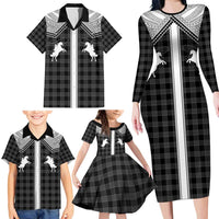 Aloha Hawaii Cowboys Paniolo Family Matching Long Sleeve Bodycon Dress and Hawaiian Shirt Black Palaka LT7 - Polynesian Pride