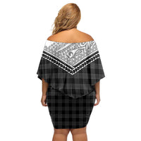 Aloha Hawaii Cowboys Paniolo Off Shoulder Short Dress Black Palaka - Polynesian Pride