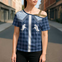 Aloha Hawaii Cowboys Paniolo Cross Shoulder Shirt Navy Blue Palaka - Polynesian Pride