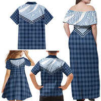 Aloha Hawaii Cowboys Paniolo Family Matching Off Shoulder Maxi Dress and Hawaiian Shirt Navy Blue Palaka LT7 - Polynesian Pride