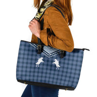 Aloha Hawaii Cowboys Paniolo Leather Tote Bag Navy Blue Palaka - Polynesian Pride