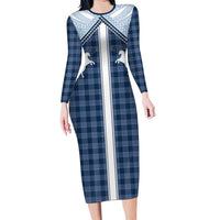 Aloha Hawaii Cowboys Paniolo Long Sleeve Bodycon Dress Navy Blue Palaka - Polynesian Pride