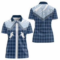 Aloha Hawaii Cowboys Paniolo Women Polo Shirt Navy Blue Palaka - Polynesian Pride
