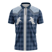 Aloha Hawaii Cowboys Paniolo Zipper Polo Shirt Navy Blue Palaka - Polynesian Pride