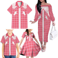 Aloha Hawaii Cowboys Paniolo Family Matching Off The Shoulder Long Sleeve Dress and Hawaiian Shirt Rose Palaka LT7 - Polynesian Pride