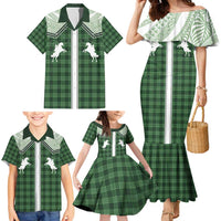 Aloha Hawaii Cowboys Paniolo Family Matching Mermaid Dress and Hawaiian Shirt Forest Green Palaka LT7 - Polynesian Pride