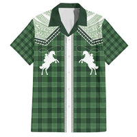 Aloha Hawaii Cowboys Paniolo Family Matching Tank Maxi Dress and Hawaiian Shirt Forest Green Palaka LT7 Dad's Shirt - Short Sleeve Dark Green - Polynesian Pride