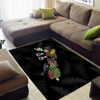 Kia Ora New Zealand Floral Area Rug Black - Polynesian Pride