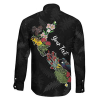 Kia Ora New Zealand Floral Personalized Family Matching Off The Shoulder Long Sleeve Dress and Hawaiian Shirt Black LT7 - Polynesian Pride